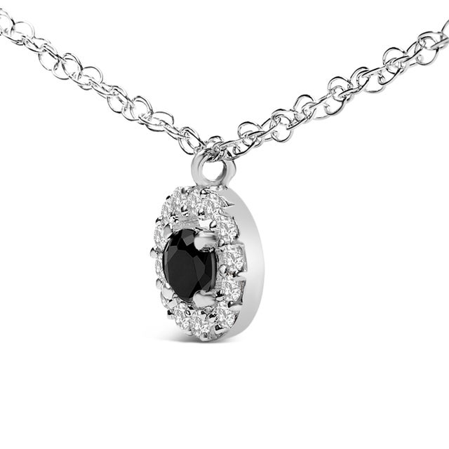 Haus of Brilliance .925 Sterling Silver 5/8 Cttw Black Diamond 3 Station with Halo Necklace For Sale - Image 4 of 4