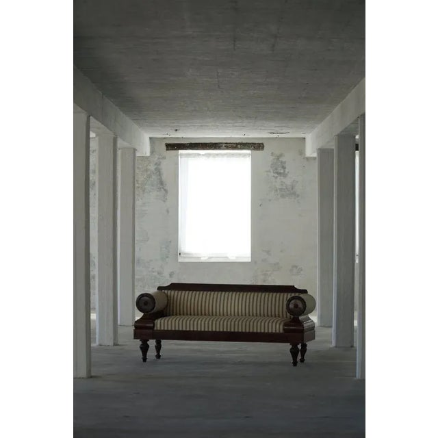 Antique Danish Empire Sofa with Detailed Woodwork and Striped Fabric, 19th Century For Sale - Image 11 of 17