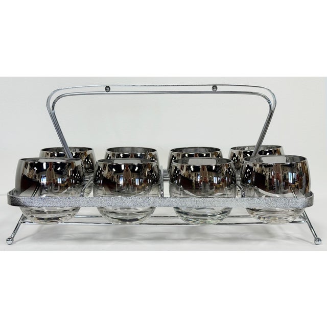 Dorothy Thorpe Vintage Dorothy Thorpe Silver Fade Roly Poly Glasses in Caddy For Sale - Image 4 of 11