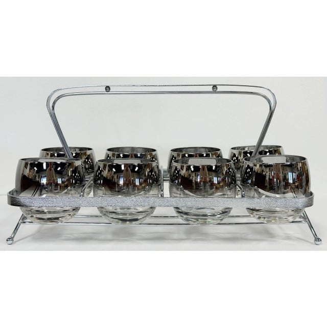 Dorothy Thorpe Vintage Dorothy Thorpe Silver Fade Roly Poly Glasses Set of 8 in Caddy For Sale - Image 4 of 11