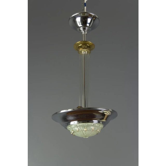 Art Deco French Chromed Brass and Glass Chandelier, 1930s For Sale - Image 16 of 16