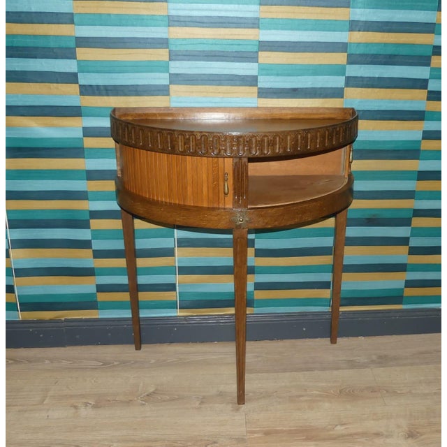 Vintage Demi-Lune Console Table with Mini Chest of Drawers and Slatted Roll-Up Doors, 1970s For Sale - Image 13 of 15