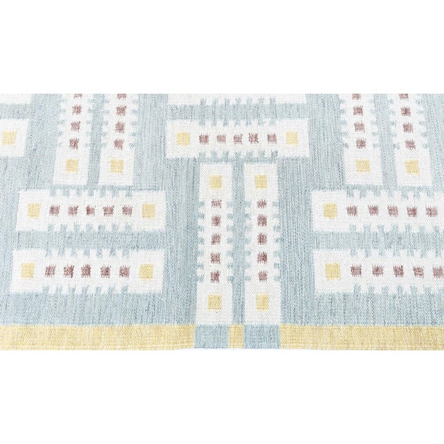 Oversized Flatweave Modern Geometric Light Blue Wool Rug by Doris Leslie Blau For Sale In New York - Image 6 of 8