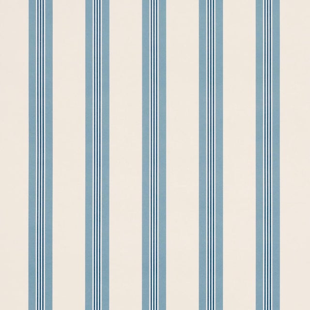 Sample - Schumacher Chatham Stripe Wallcovering In Delft For Sale In New York - Image 6 of 6