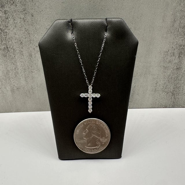 Natural Diamond Cross Necklace in 14kt White Gold – 0.56ctw, 18in, New For Sale - Image 4 of 5