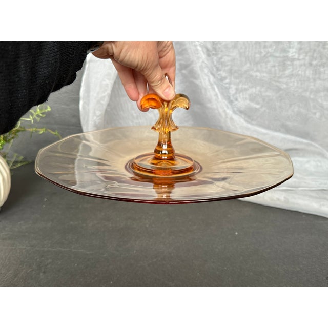 Vintage Glass Serving Tray With Fleur De Lis Handle For Sale - Image 11 of 11