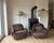 A charming pair of italian lounge armchairs dating from the 1960s-1970s. The organic, rounded form reflects the iconic...
