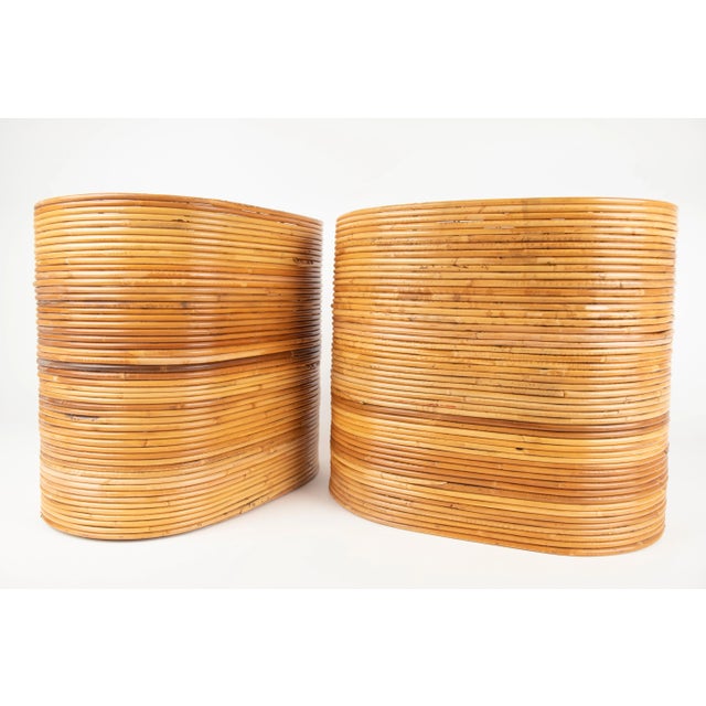 Mid-Century Oval Rattan and Bamboo Basket Plant Holders or Vases, Italy, 1960s, Set of 2 For Sale - Image 4 of 14