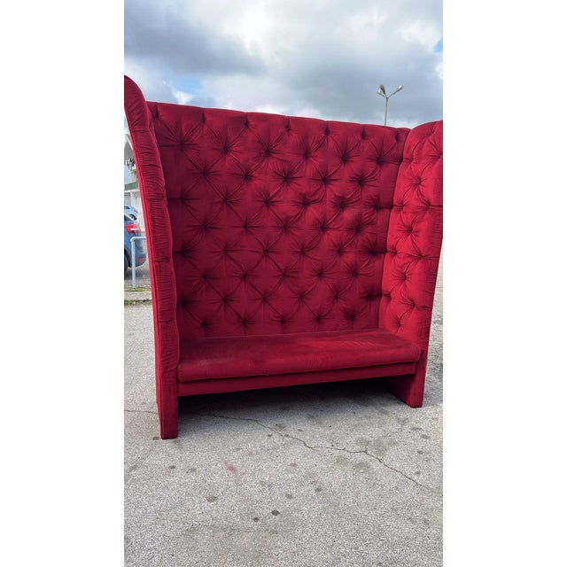 High Back Sofa in Bordeaux Velvet, 1980s For Sale - Image 4 of 6