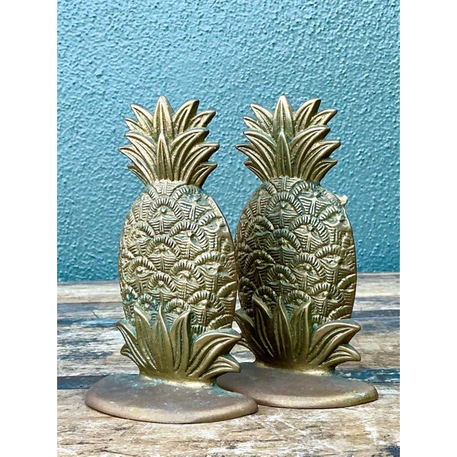 Vintage Brass Pineapple Bookends. - Set of 2 For Sale In West Palm - Image 6 of 12