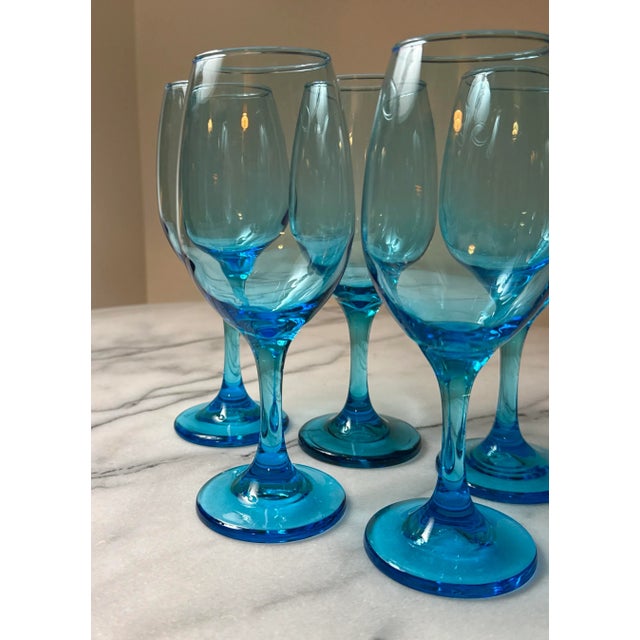 Aqua Libbey Aqua Blue / Turquoise Wine Glasses - Set of 8 For Sale - Image 8 of 9