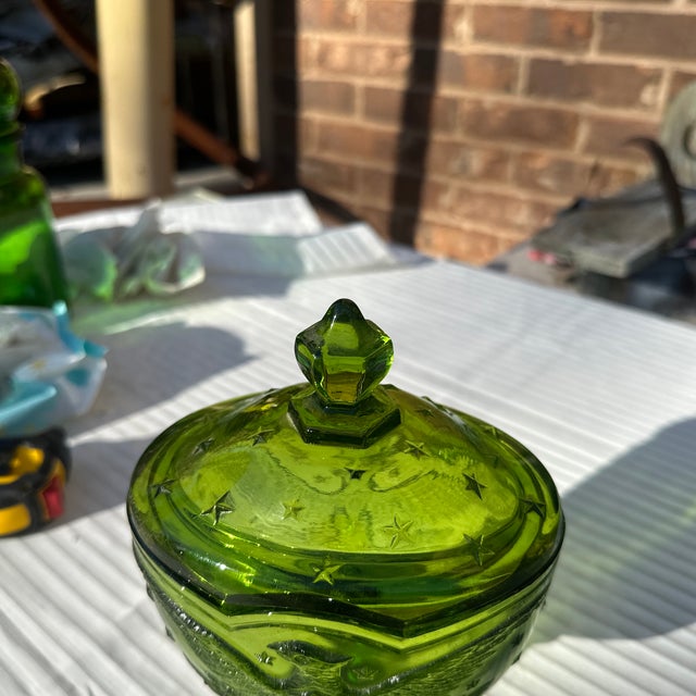 Mid-Century Modern 1970s Green Glass Eagle Pedestal Dish With Matching Lid For Sale - Image 3 of 6