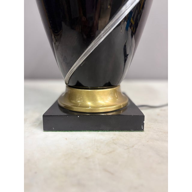 Art Deco 1980s Fredrick Cooper Black & Gold Glass Table Lamp For Sale - Image 3 of 9