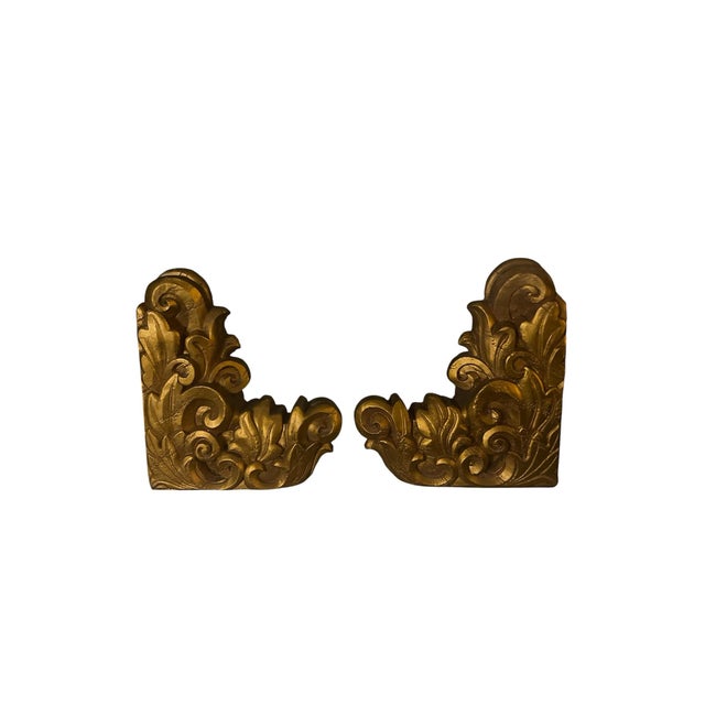 Hollywood Regency Hollywood Regency Gilded Plaster Scroll Bookends by Silvestri For Sale - Image 3 of 4