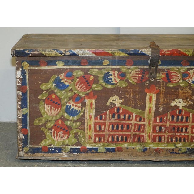 Romanian Blanket Chest with Church Painting, 1880s For Sale - Image 3 of 18