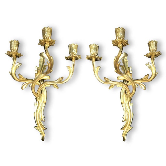 Gilded Bronze Wall Light, 1920s, Set of 2 For Sale - Image 3 of 10