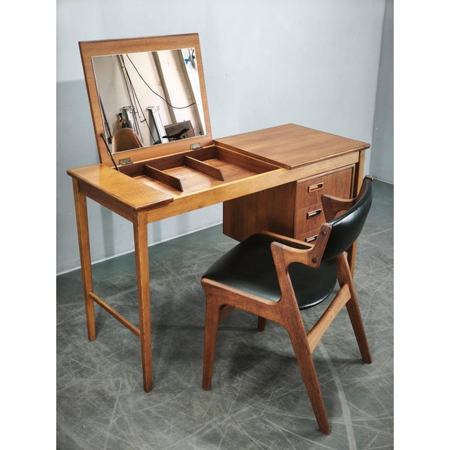Wood Teak Vanity Table with Mirror by Sven Aage Madsen, Denmark, 1960s, Set of 2 For Sale - Image 7 of 18