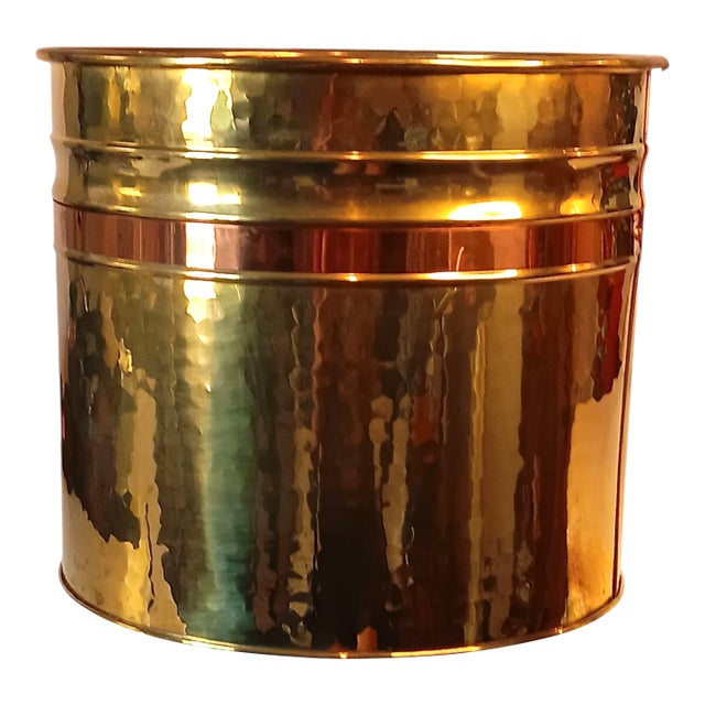 Vintage Brass Planter With Copper Band Made in Ireland 10.5" X 11.75" For Sale