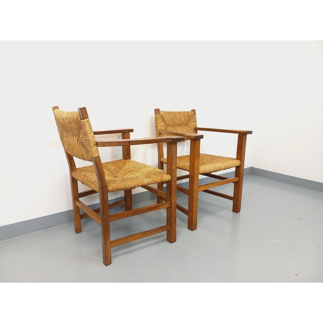 Brutalist Armchairs in Oak and Straw, 1960s, Set of 2 For Sale - Image 9 of 18