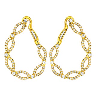 14K Yellow Gold Diamond Hoop Earrings French Clip Estate For Sale