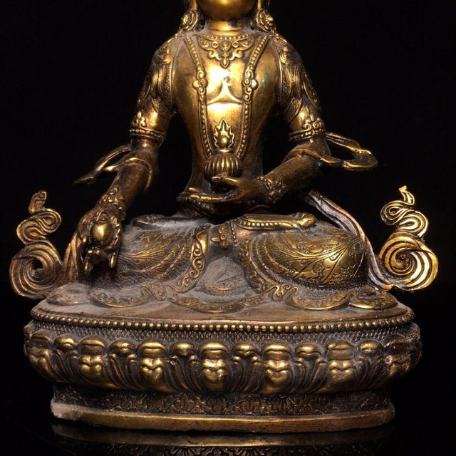 Metal Vintage Gilt Bronze Ksitigarbha Bodhisattva Statue Buddhist Deity 12.2" For Sale - Image 7 of 9