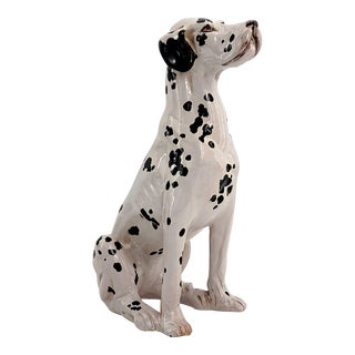 1960s Italian Ceramic Terracottta Dalmatian Dog Sculpture or Statue - Hand Painted and Signed Italy on Bottom For Sale