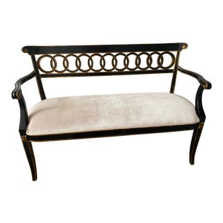 Maitland Smith Regency Lacquered Black & Gold Settee For Sale