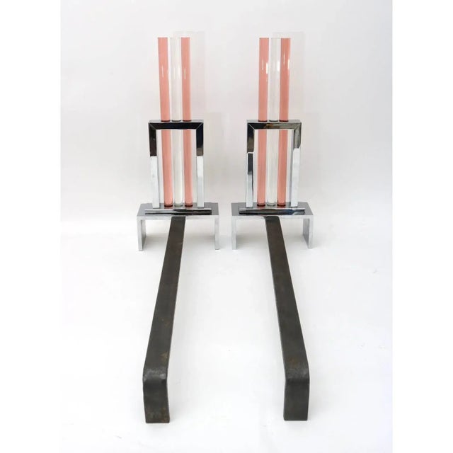 Andirons French Art Deco Chrome & Glass For Sale - Image 11 of 12