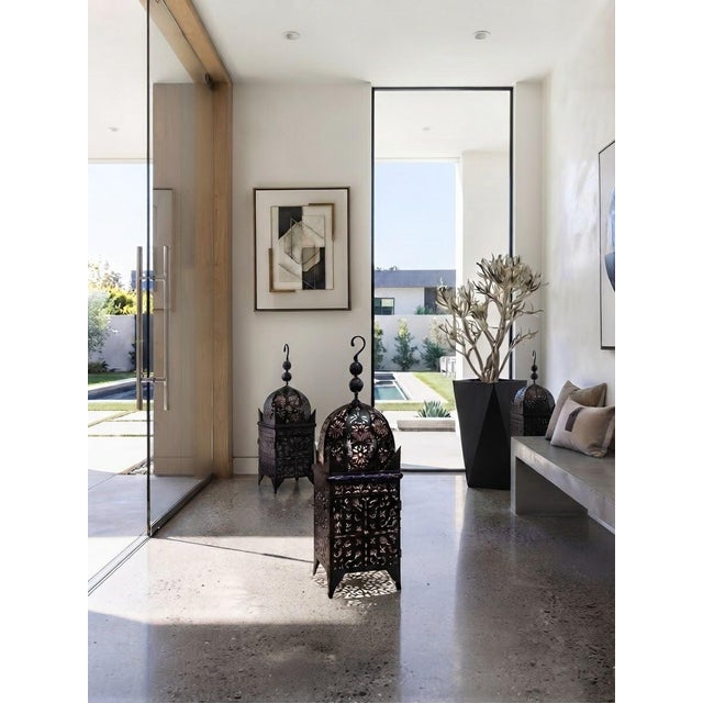 Art Deco Moroccan Pierced Iron Lantern For Sale - Image 3 of 4