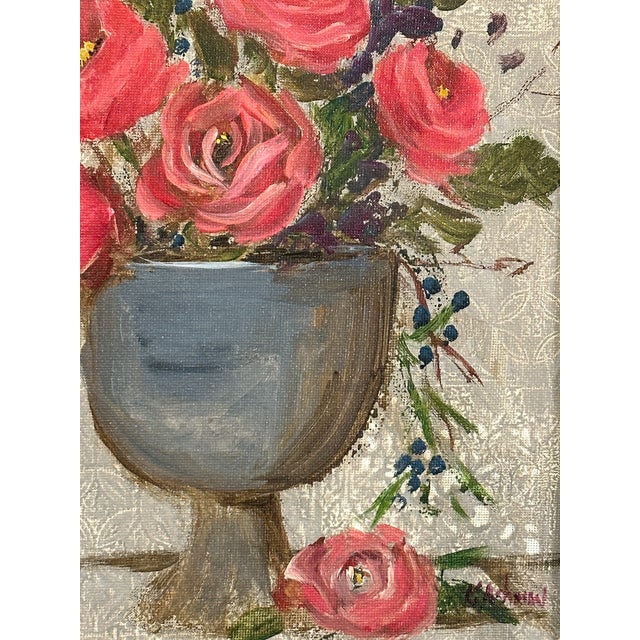 "Vintage Garden" A whimsical take on a classic still life with red coral roses in vintage pewter with hints of copper...