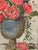 "Vintage Garden" A whimsical take on a classic still life with red coral roses in vintage pewter with hints of copper...