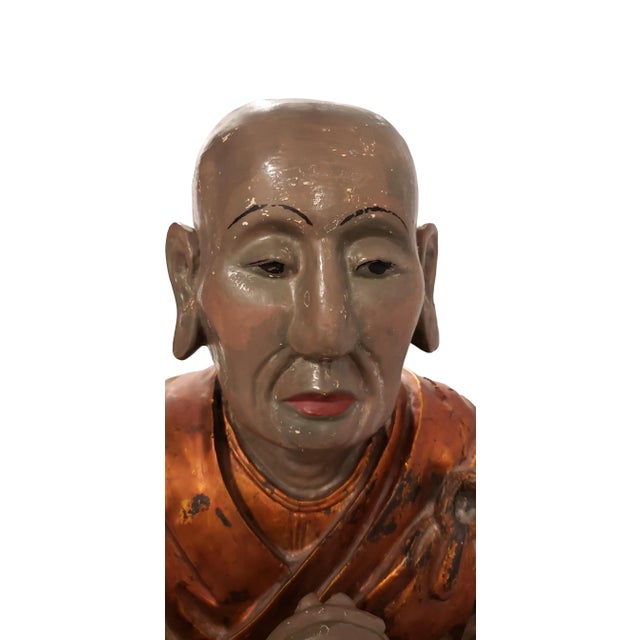 Mid 19th Century Pair of Antique Vietnamese Wood Statues For Sale - Image 5 of 14