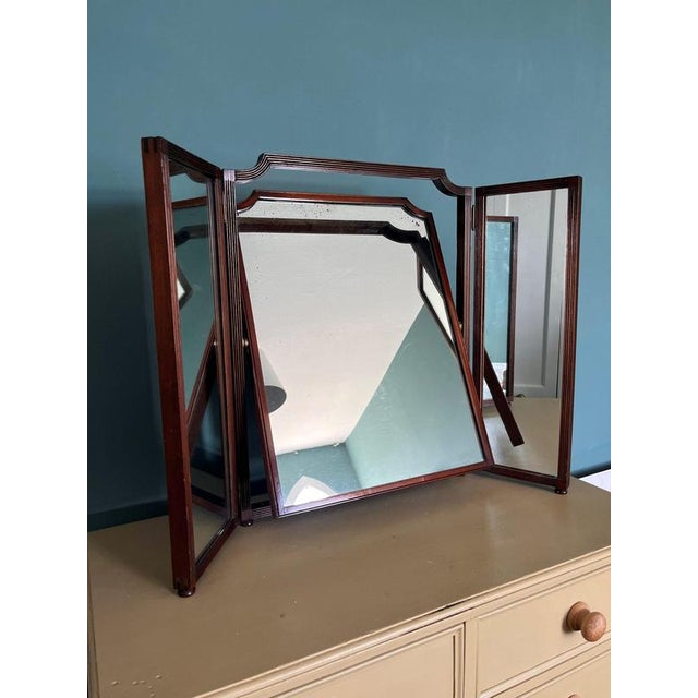 Brown Vintage Triptych Mirror with Adjustable Centre Mirror For Sale - Image 8 of 12