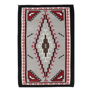 Vintage Tribal Native American Style Rug in Gray, Ivory, Black, and Red