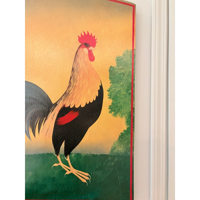 Late 20th Century Late 20th Century Signed Paul Kitchin Rooster Folk Art Painting on Board For Sale - Image 5 of 6