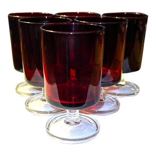 1970s Art Deco Red Wine Glasses- Set of 6 For Sale