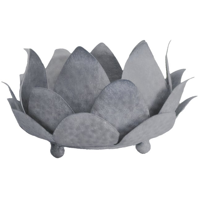 Vintage Galvanized Metal Lotus Blossom Cachepots / Bowls - A Pair For Sale - Image 4 of 7