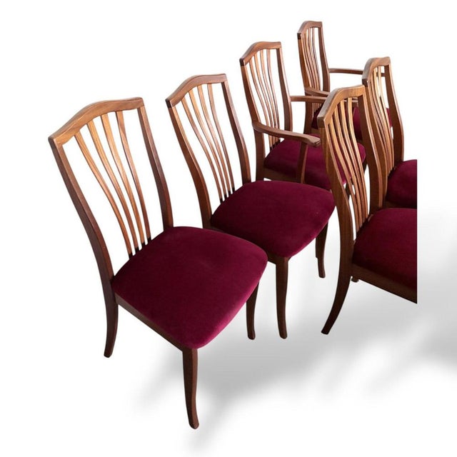Red Vintage Teak Dining Chairs with Red Upholstery, 1960s, Set of 6 For Sale - Image 8 of 9