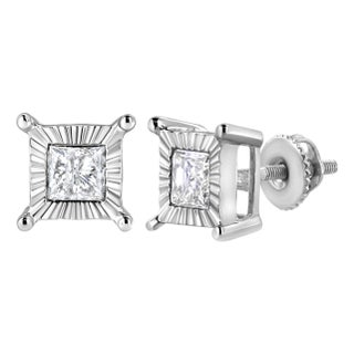 .925 Sterling Silver 1.0 Cttw Miracle Set Princess-cut Diamond Solitaire Stud Earrings (H-I Color, I2-I3 Clarity) For Sale