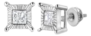 .925 Sterling Silver 1.0 Cttw Miracle Set Princess-cut Diamond Solitaire Stud Earrings (H-I Color, I2-I3 Clarity)