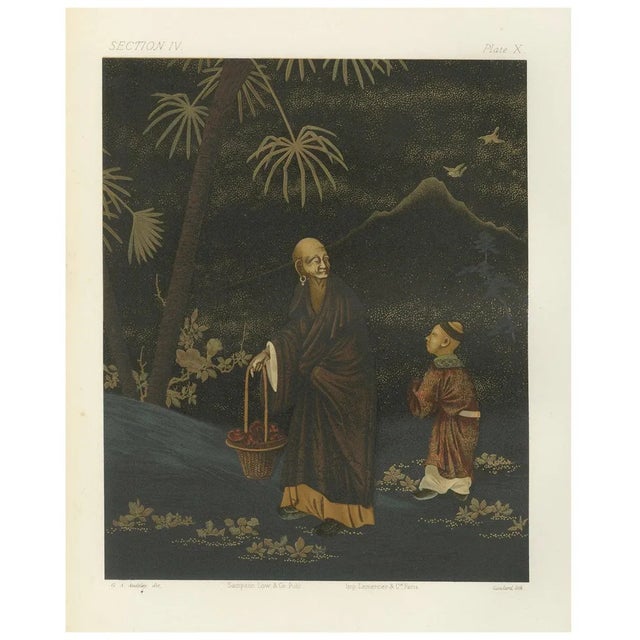 G. A. Audsley, Japanese Monk and Young Attendant, 1880s, Lithograph on Paper For Sale