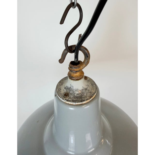 Gray Vintage British Industrial Grey Enamel Factory Pendant Lamp, 1960s For Sale - Image 8 of 18