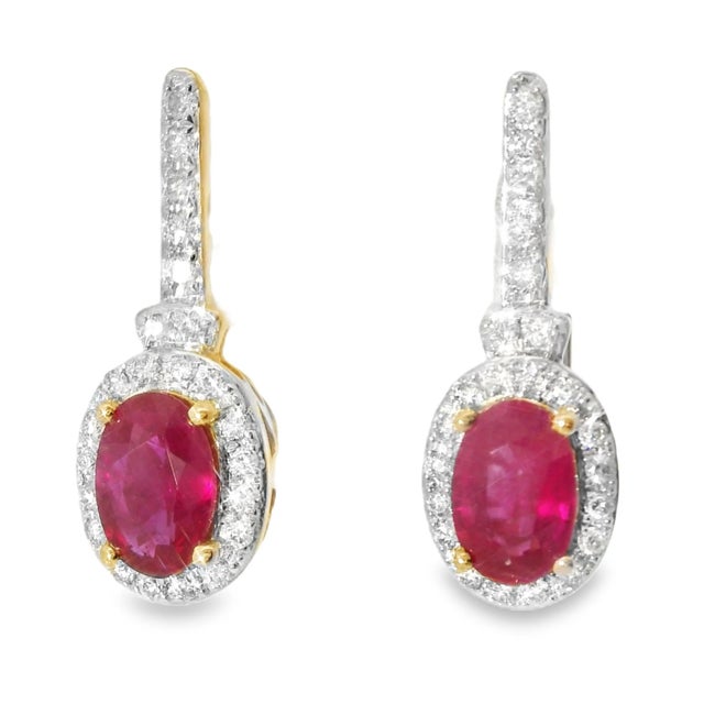 Beautiful 14K Pink Rose Gold Diamond Ruby Huggie Earrings These stunning 14K pink rose gold huggie earrings feature 46...