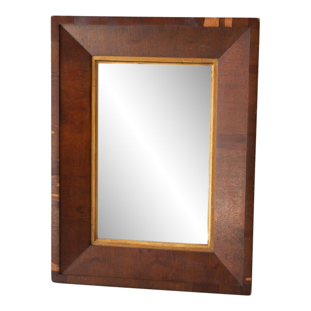 1960s Mid-Century Vintage Rectangular Wood Wall Mirror For Sale