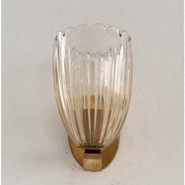 Gold Art Deco Italian Brass and Murano Glass Wall Lights, 1990s, Set of 2 For Sale - Image 8 of 13