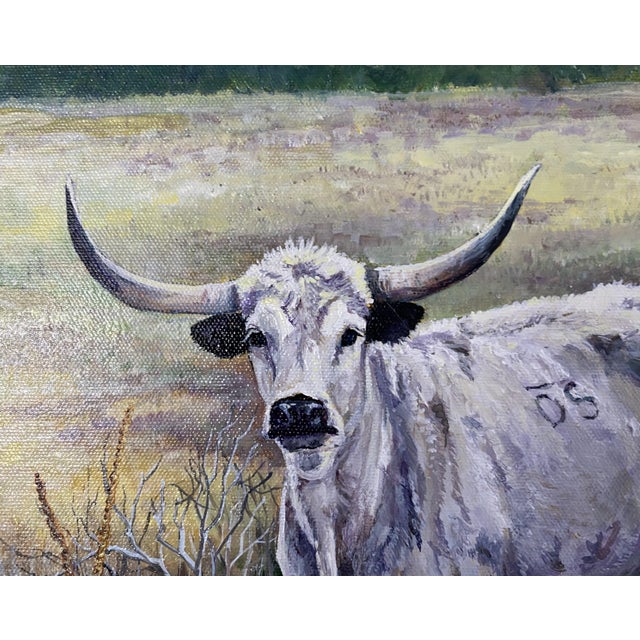 Realism "Patience" ~ Willie Britt Original Acrylic Painting~ a Picturesque Moment of a Long Horn and Her Calf For Sale - Image 3 of 13
