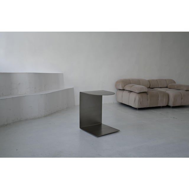 C-Shaped Side Table in Brushed Stainless Steel by Veliento For Sale - Image 9 of 10