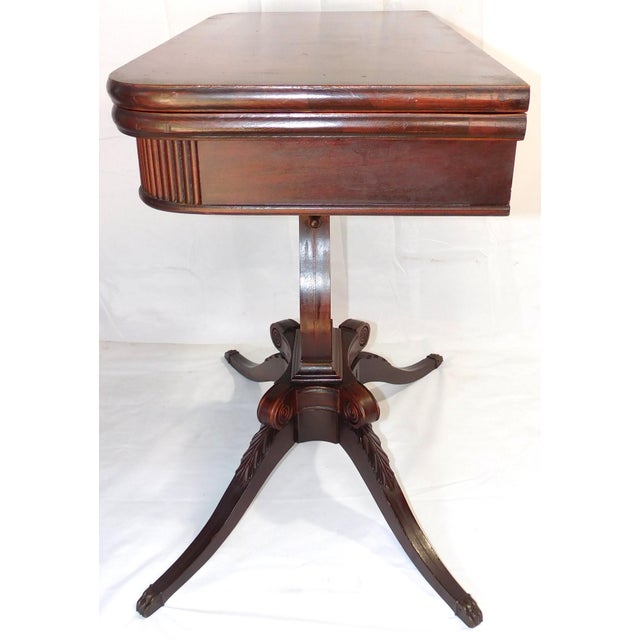 Late 1930s Vintage Lexington Chair Company Mahogany Veneer Lyre Flip-Top Game Table For Sale - Image 9 of 18