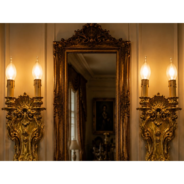 French 19th C French Louis XVI Gilt Bronze Wall Lamps/Sconces Pair For Sale - Image 3 of 11