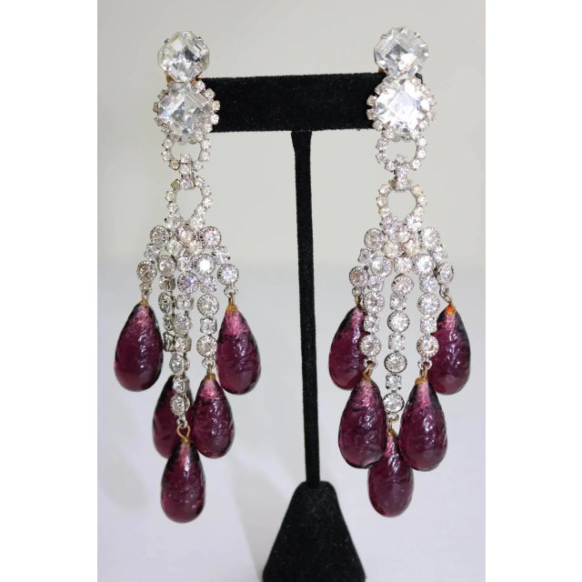 1990s 1990s Robert Sorrell Vintage Faux Diamond Amethyst Briolettes Chandelier Earrings - 2 Pieces For Sale - Image 5 of 8